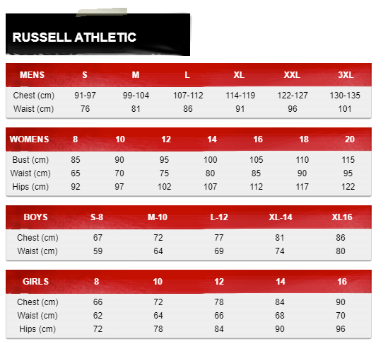 Russell Athletic Size Guide