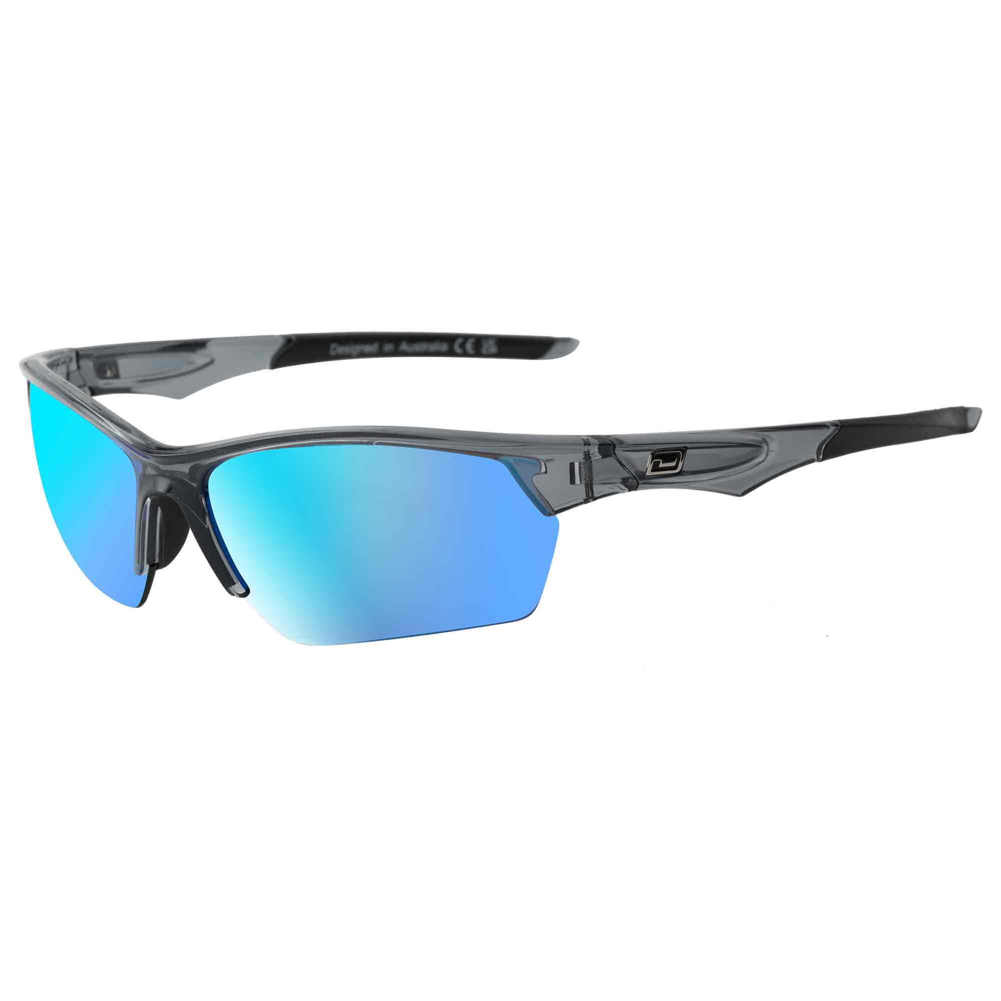 Dirty Dog Sport Track Sunglasses Crystal Black Grey Ice Blue Mirror