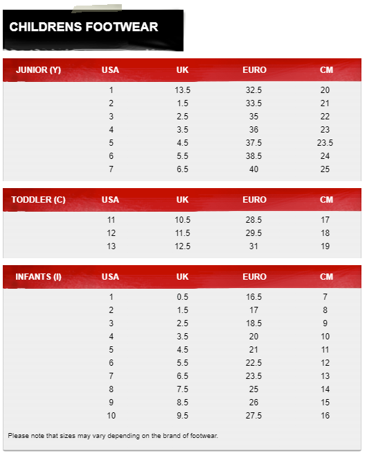 Childrens Footwear Size Guide