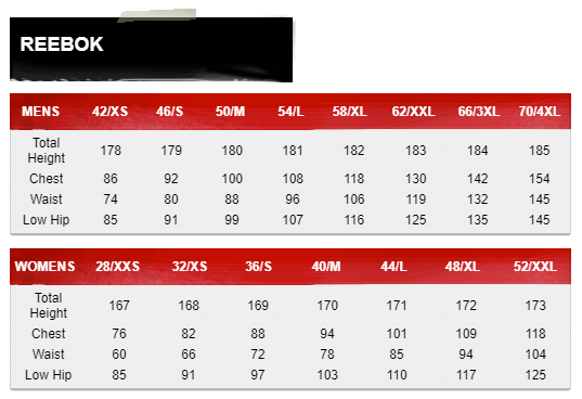 Reebok Size Guide