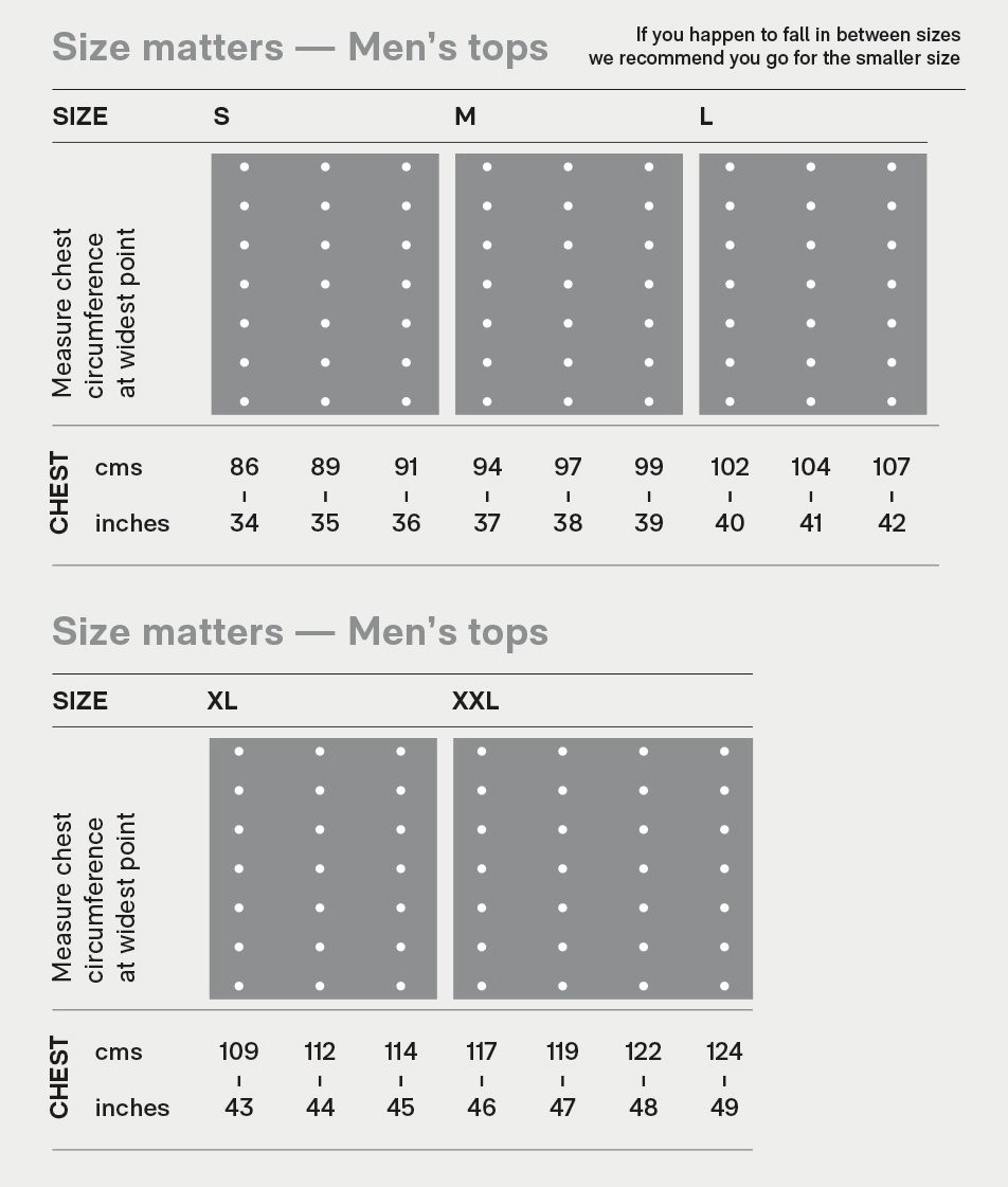 Skins Mens' Top Size Chart