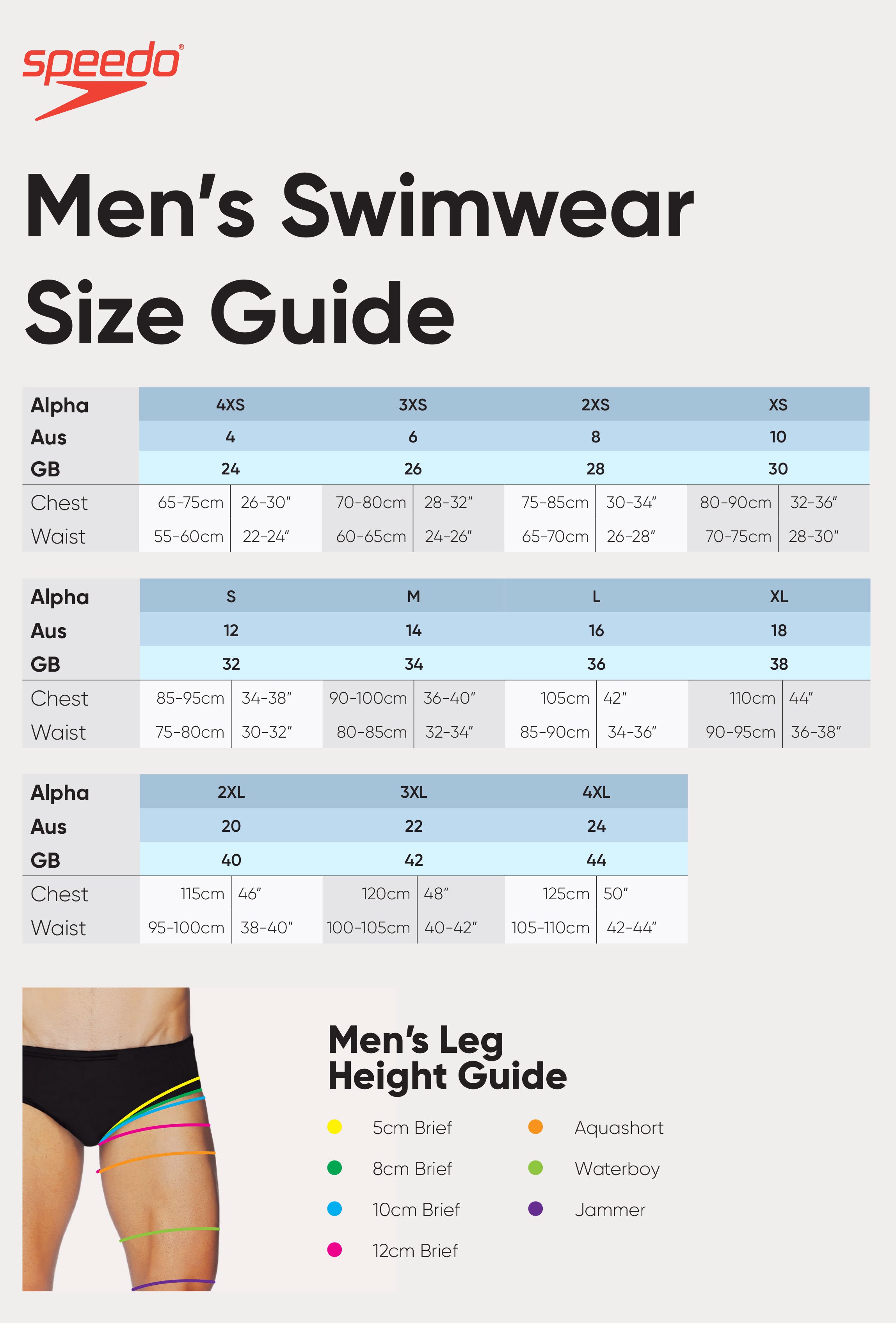 Speedo Size Chart