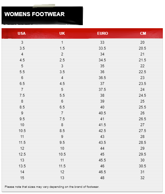 Womens Footwear Size Guide