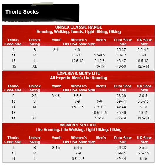 Thorlo Sock Size Chart
