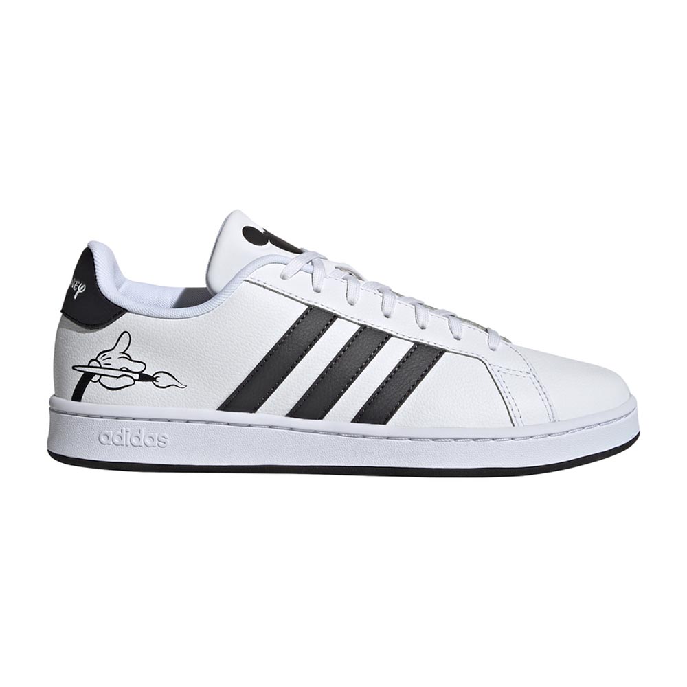 adidas white shoes with black stripes on one side