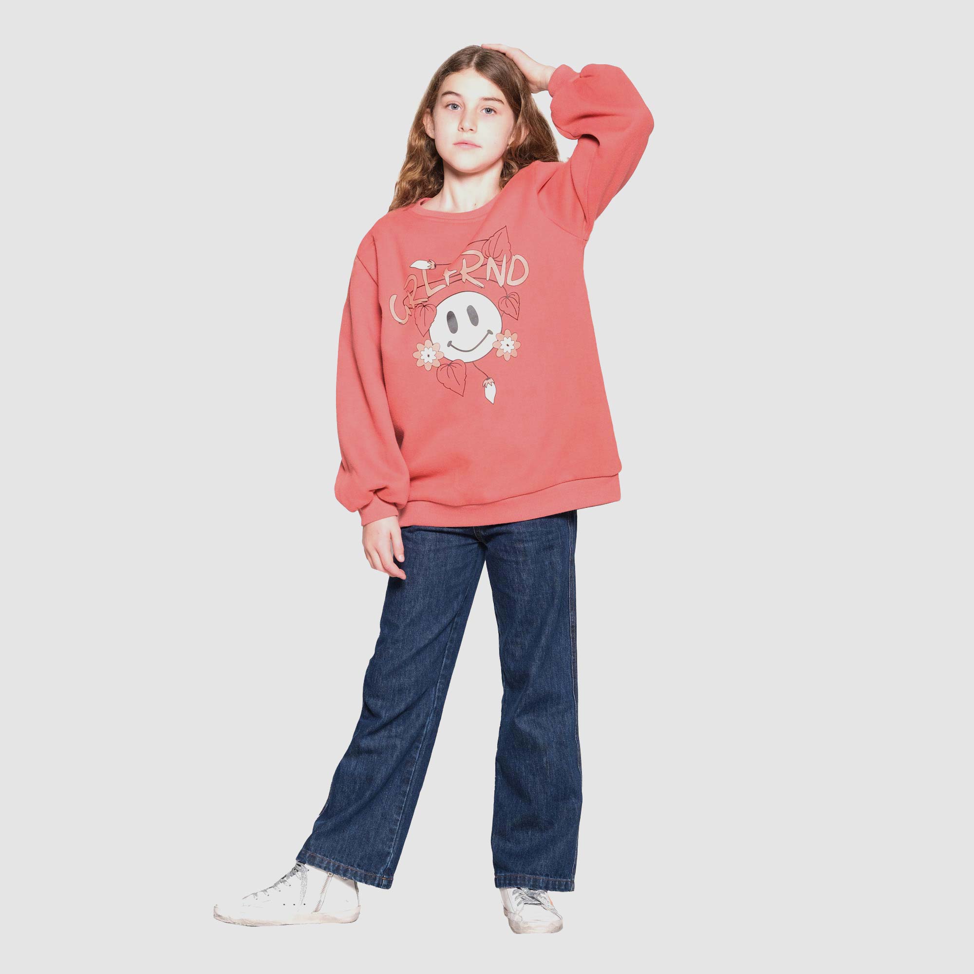 The Girl Club GRLFRND Smiles Bell Sleeve Sweat