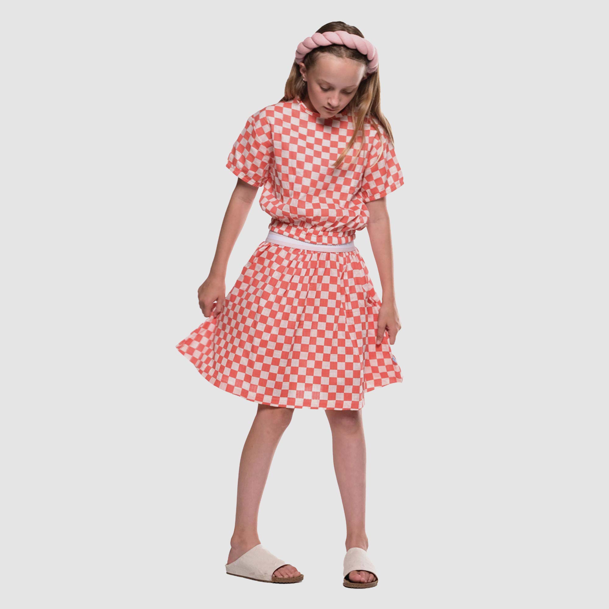 The Girl Club Checker Muslin Elastic Waist Skirt