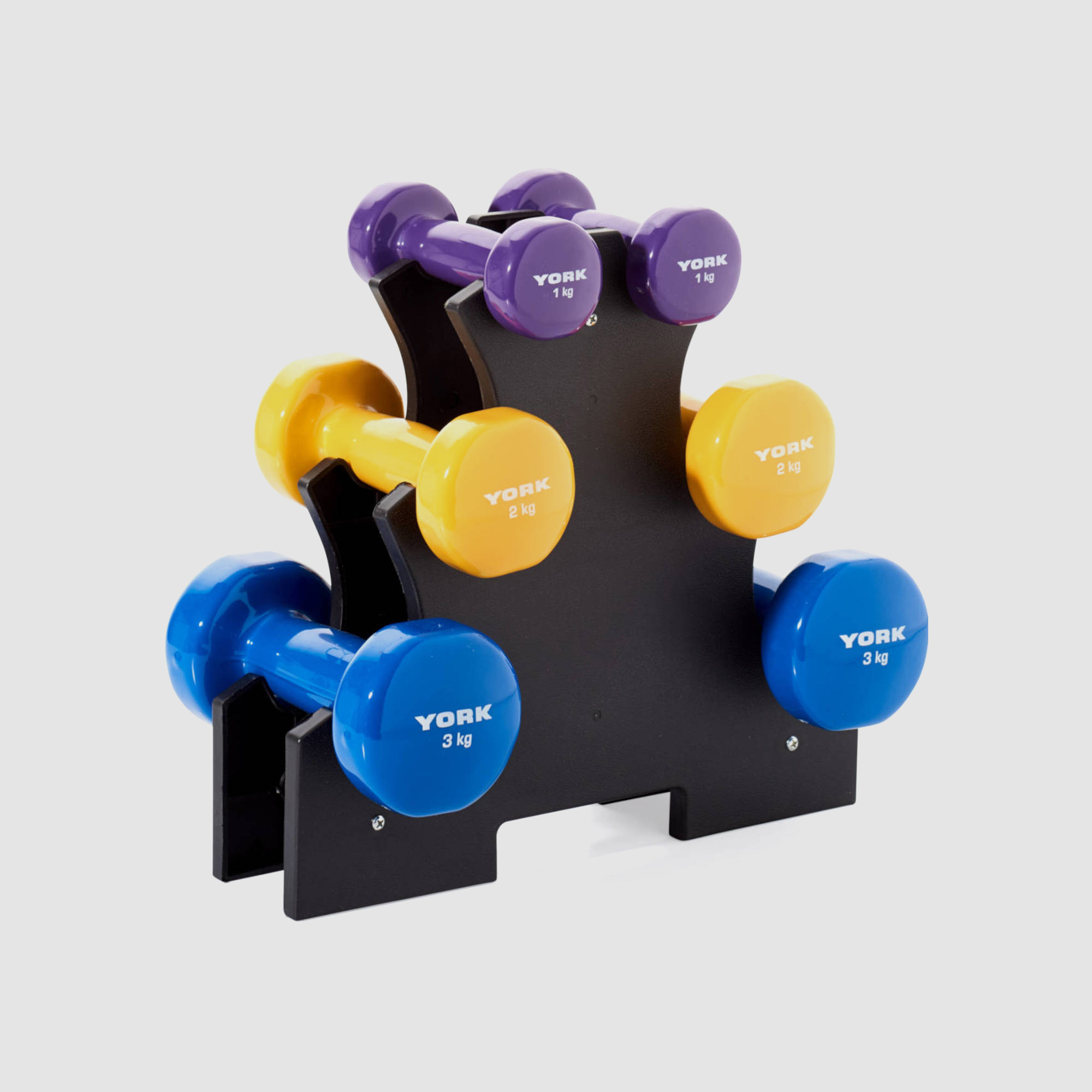 York Vinyl Dipped Dumbbell Set With Stand 12kg