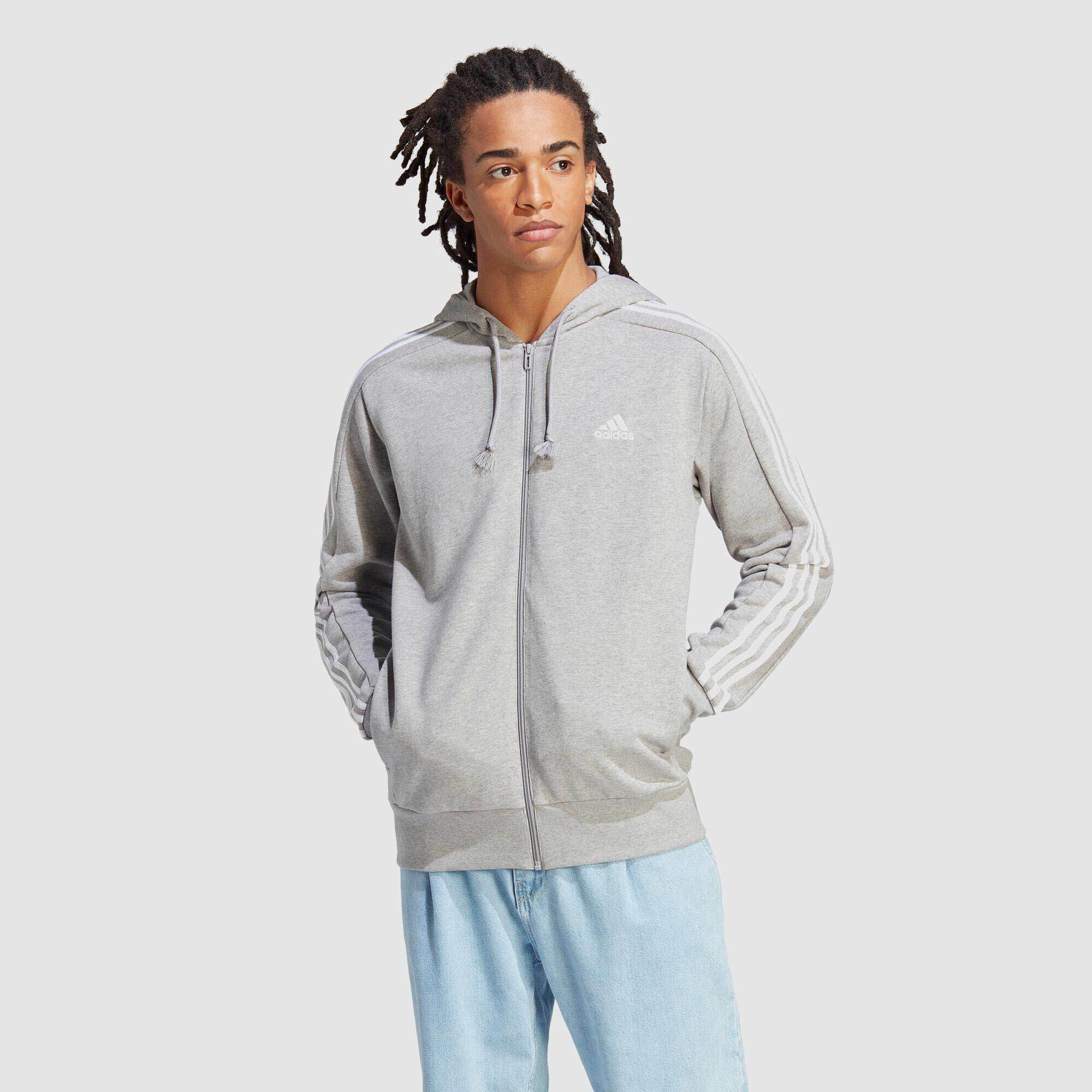 adidas Mens Essential French Terry 3 Stripe Full Zip Hoody